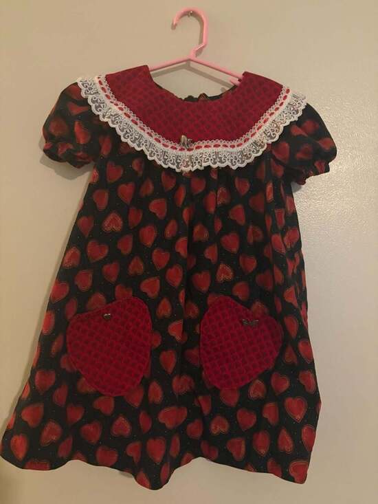 Handmade Other - Vintage Handmade Girls Valentine's Day Heart Print Lace Collar Dress